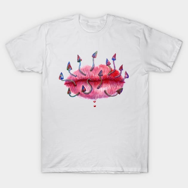 Watercolor mushroom lips T-Shirt by Agras